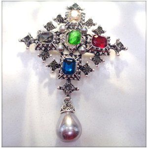 MULTI COLOR GEMSTONE HIGH GRADE HAND MADE BROOCH